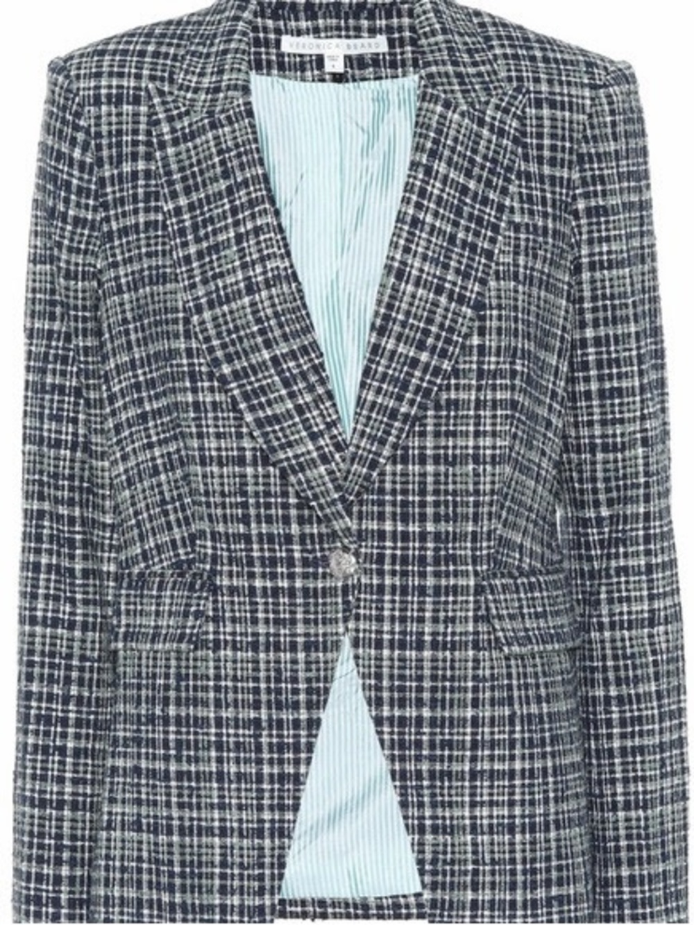 Veronica Beard Navy and White Plaid Tailored Blazer